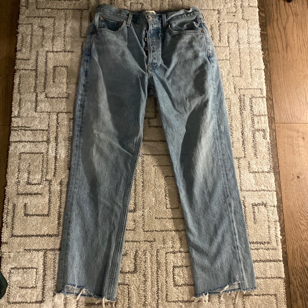 Agolde riley jeans, zephyr wash, size 28